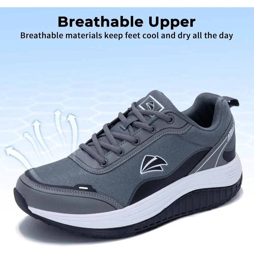 Men's Grey Walking Shoes Arch Support Plantar Wide Tennis Sneakers